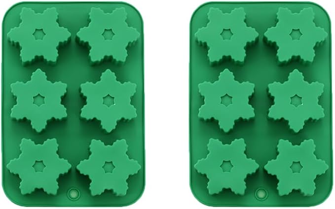 6 Cavities Silicone Cookies Biscuit Mold, 6-hole Christmas Halloween Candy Mold, Reusable DIY Baking Mold Jelly Chocolate Mold, Ice Cube Tray Wax Melt Molds(Set of 2 Green Snows)