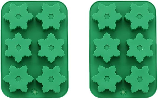 6 Cavities Silicone Cookies Biscuit Mold, 6-hole Christmas Halloween Candy Mold, Reusable DIY Baking Mold Jelly Chocolate Mold, Ice Cube Tray Wax Melt Molds(Set of 2 Green Snows)