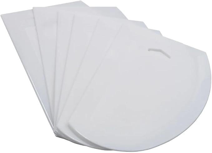 Soro Essentials- 7-1/2" x 4-3/4" Dough Scrapers White Color Plastic Set of 6- Food Safe Plastic Bowl Scraper Sharp Edge Scraper Bench Scraper Bakeware Decorating Tools Sculpting Modelling Tools