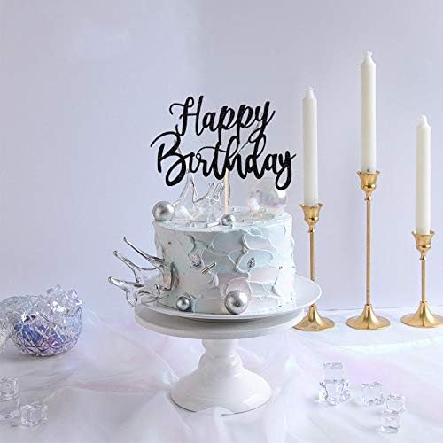 Handmade Glitter happy birthday Cake Topper, Happy Birthday Cake Bunting Decor,Birthday Party Decoration Supplies(Black)