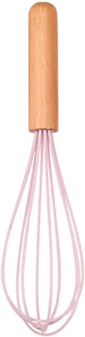Silicone Egg Beater Manual Coil Whisk with Wooden Handle Cream Mixer Kitchen Baking Tool(Pink)