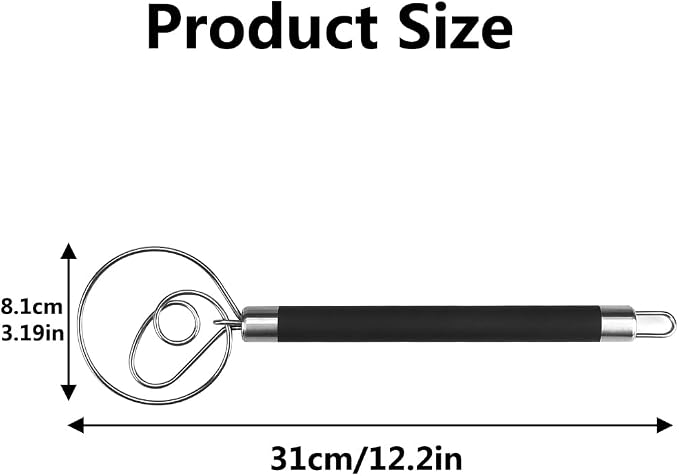 Stainless Steel Dough Whisk for Dutch Bread with Rubber Anti-slip Handle Manual Dough Mixer Pastry Blender Whisking Tools for Baking - 12 inch