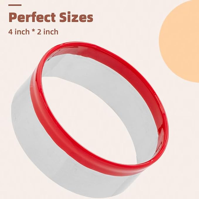 4 Inch Round Cookie Cutter with Red Top Rubber Protection, Large Circle Biscuit Cutter, Metal Cookie Cutter