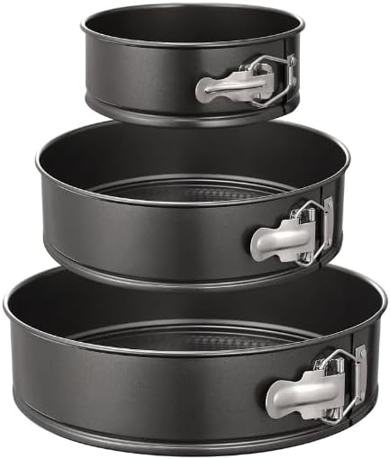 3-Piece Springform Pan Set, 4/7/9 Inch Nonstick Cheesecake Pans with Removable Bottoms, Leakproof Round Baking Pans for Oven, Includes 50 Parchment Paper Liners