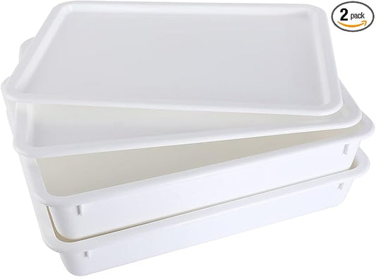 GSM Brands Pizza Dough Proofing Box - Stackable Commercial Quality Trays with Covers (17.25 x 13 Inches) - 2 Trays and 2 Covers