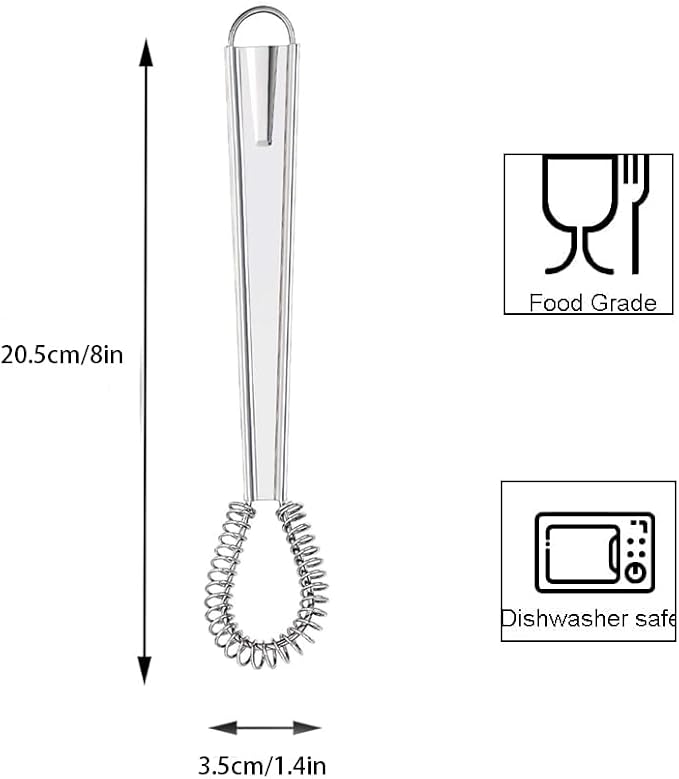 Stainless Steel Mini Whisk 1 Pack, Spring Coil Flat Egg Beater, Kitchen Cookware Milk Frother Hand Mixer For Cooking, 8 inch