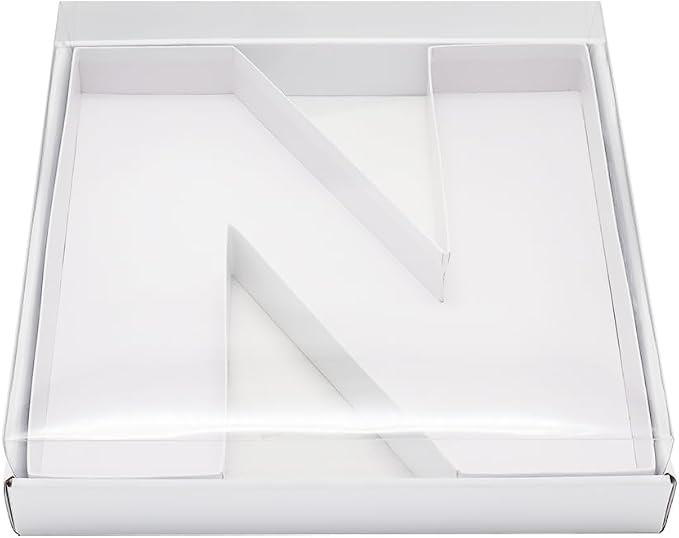 WENPACK 12.5" Cardboard Fillable Letter Shaped Mache Charcuterie Fillable Sweets Candy Dish Box with Clear Lid (White,N)