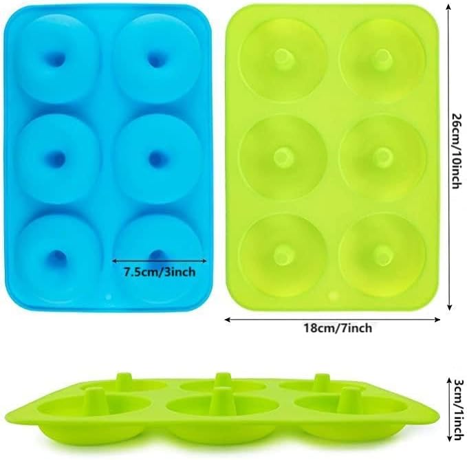 2 Pack Donut Pan Silicone Baking Mold 6-Cavity Donut Mold with Nonstick Coating Soft and Reusable Donut Mould for Cake Bread Chocolate etc（Blue/Green）
