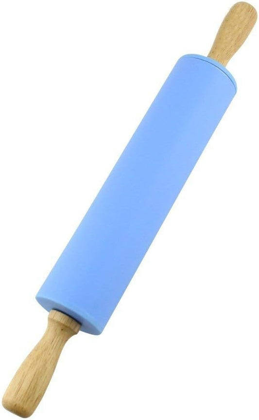 Silicone Rolling Pin with Wooden Handle - Non Stick Surface Dough Roller-roller pins for baking Pastry,Pizza,Fondant,Tortilla, Bread Crus& Christmas Cookies Supplies Gift for Home Bakers.