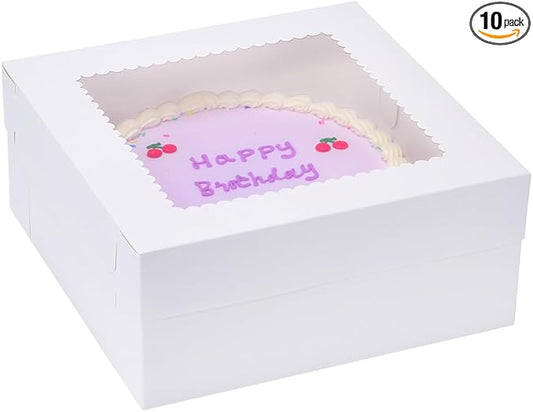 14x14x6 Inch 10 Pack Cake Boxes with Window,Wedding Cake Boxes,Disposable Cake Containers,Cake Carrier for Brownie,Pastries,Cheesecake