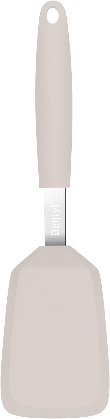 Beijiyi Silicone Spatula Turner, 600°F Heat Resistant, 13 x 3.2 in (Khaki) | BPA Free, Non-Toxic, Flexible Turner, Non Scratch for Non Stick Frying Pan, Flipping, Cooking, Dishwasher Safe