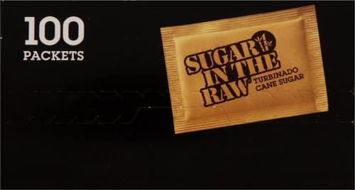 Sugar In The Raw Turbinado Cane Sugar Packets, 100 Ct, Pure, All-Natural Turbinado Sugar, Non-GMO Project Verified, Kosher, Vegan and Gluten Free (Pack of 2)