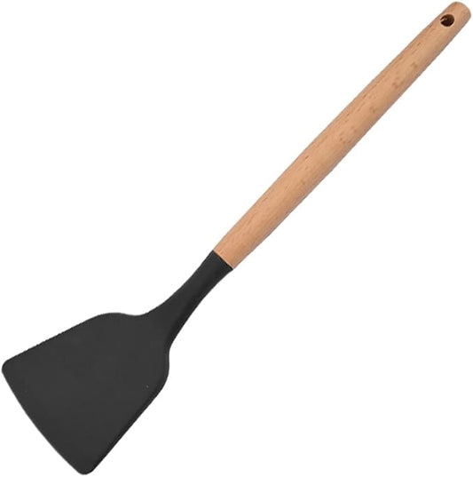 1pcs Black Silicone Wok Spatula Turner,Heat Resistant Nonstick Rubber Spatula Silicone Stir Fry Turner for Flipping Eggs, Pancake, Burgers.