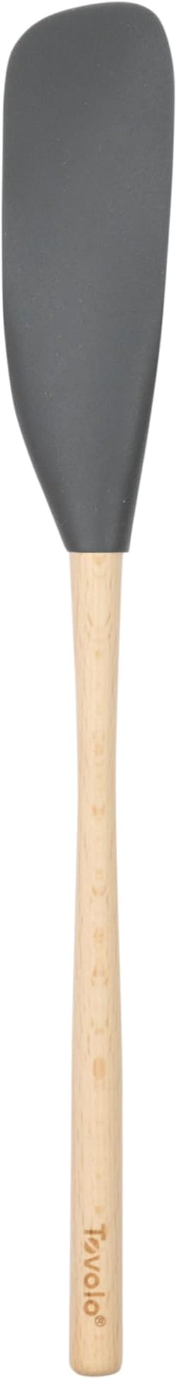 Tovolo Flex Core Jar Scraper With Wood Handle Long Silicone Spatula For Peanut Butter Jelly Jars, Heat Resistant BPA Free Long Handle Jar Spatula for Scraping Spreading Charcoal Gray