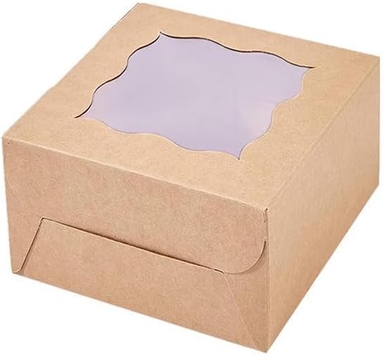 JIYIXhylera 48pcs 6x6x3 Inches Small Bakery Boxes with Window, Small Cake Boxes, Treat Boxes, Pastry Boxes, Dessert Boxes, Cookie Boxes, Mini Pie Boxes for Pastries, Pie, Chocolates, Cupcakes (Brown)