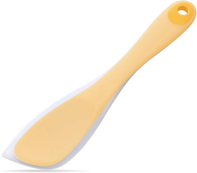 Silicone Jar Spatulas, 10 Inch Narrow Spatula Set for Scraping Peanut Butter, Sourdough, Jam in Small Containers, Blenders and Baking (Yellow, 1)