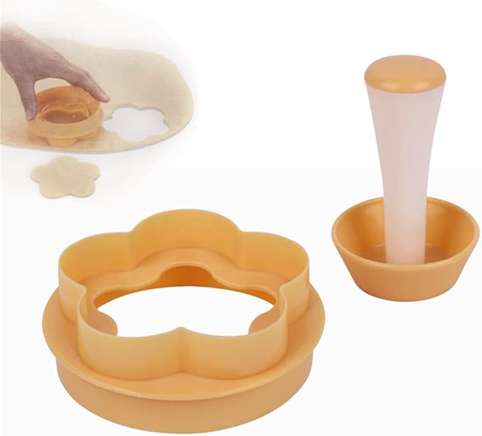 SEULEME Tart Shell Molds, Pastry Dough Tamper Kit Fruit Pie Maker Flower/Circle Cookies Biscuit Cutter Baking Tool for Making Cupcake Muffin, Pecan Pies, Cheesecakes and Desserts (Yellow-2pcs)