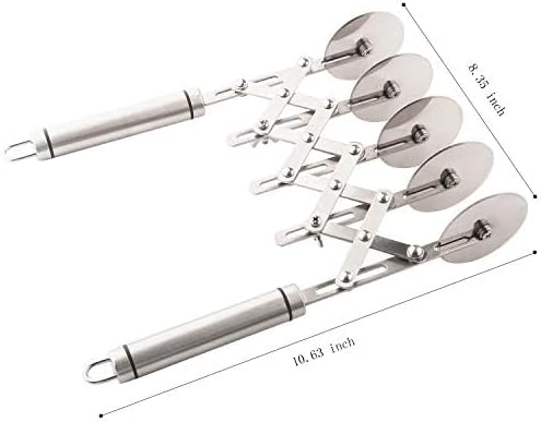 5 Wheel Pastry Cutter with Handle Stainless Steel Double cutter Adjustable Pizza Slicer Multi-Round Dough Cutter Roller (silver)