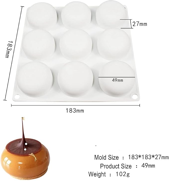 mostsom Silicone Chocolate Half Round Mold Medium Semi Sphere Silicone Mold,Half Sphere Silicone Baking Molds for Making Chocolate, Cake, Jelly, Dome Mousse (Oblate Spheroid A)