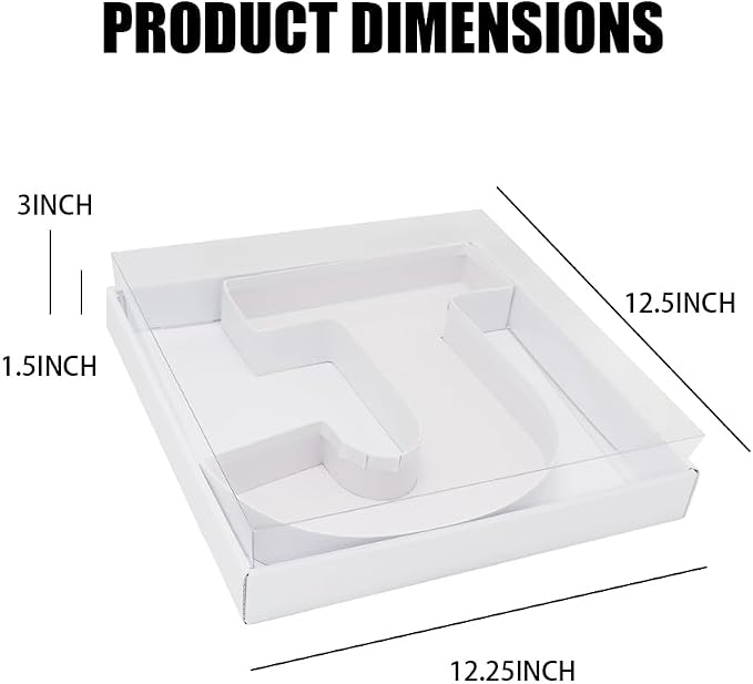 WENPACK 12.5" Cardboard Letter Shaped Mache Decorative Strawberries Fillable Sweets Candy Box with Clear Lid (White, J)