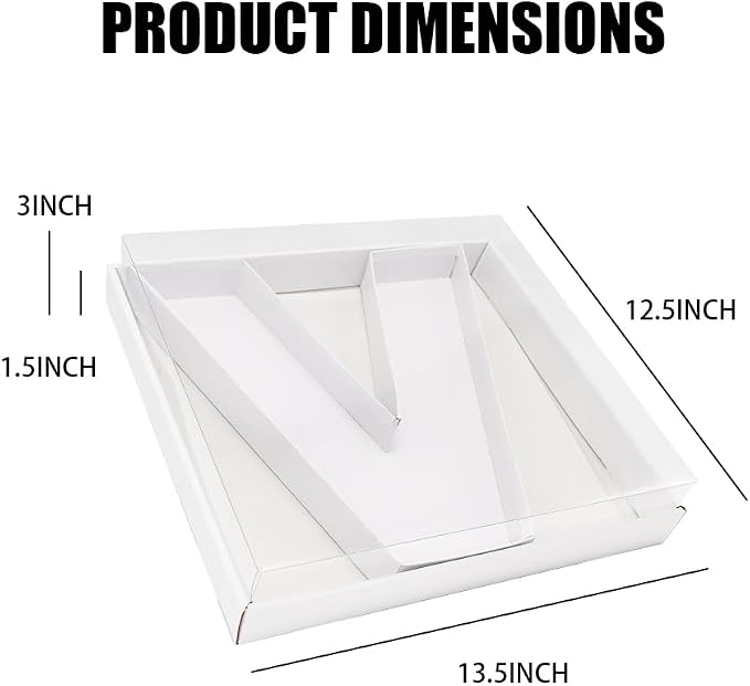 WENPACK 12.5" Cardboard Letter Shaped Mache Decorative Strawberries Fillable Sweets Candy Box with Clear Lid (White, V)