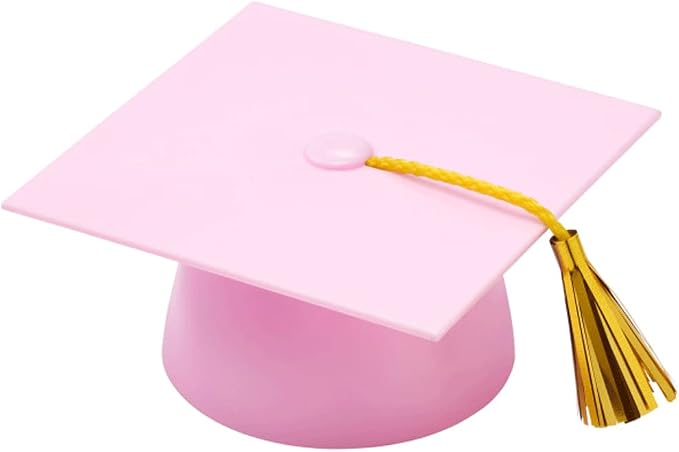 Plastic Graduation Cap Cake Topper with Large Paper Diploma Cake Topper (Pink)