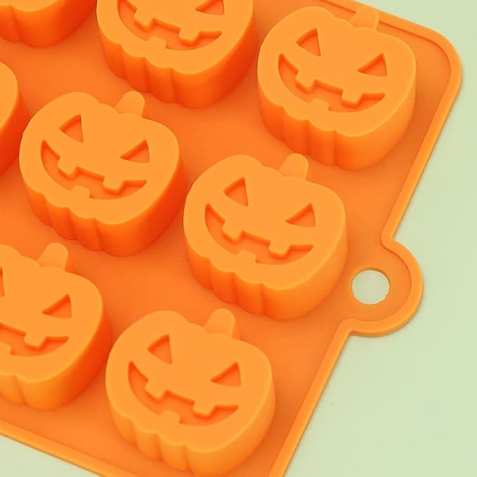 18 Cavities Silicone Cookies Biscuit Mold, Christmas Halloween Candy Mold, Reusable DIY Baking Mold Jelly Chocolate Mold, Ice Cube Tray Wax Melt Molds(Set of 2 Orange Pumpkin)