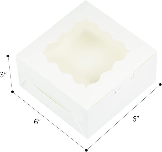 Bakepacker 60pcs White Bakery Boxes with Window 6x6x3 inches Thick & Sturdy Macaroon Pastry Boxes Cookie Boxes for Bakery