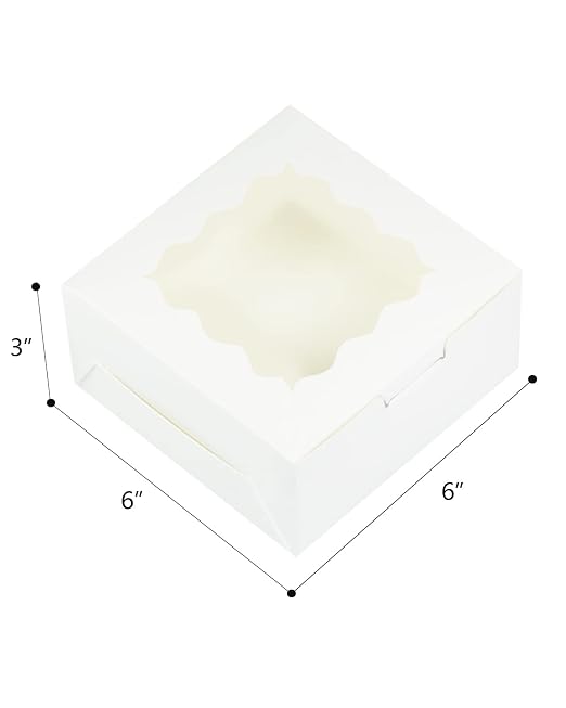 Bakepacker 100pcs White Cookie Boxes 6x6x3 inches Easy Assemble Macaroon Pastry Boxes Bakery Boxes with Window for Bakery