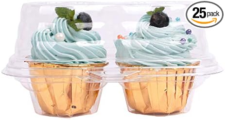 2/4/6 Count Cupcake Containers with Hinged Airtight Lids, Clear Plastic Cupcake Boxes, Stackable Single Cupcake Holders for Frosted Cupcakes or Muffins