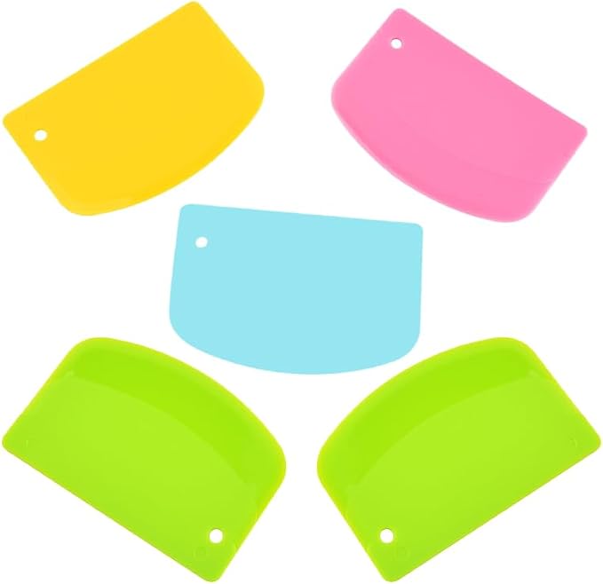 5 Pack Dough Scraper, 5.3 x 3.6 Inch Plastic Bench Scraper, Bowl Spatula, Kitchen Pastry Cutter Tool for Bread Dough, Pastry, Pizza, Baking Cake (Green,Pink,Yellow,Light Blue)