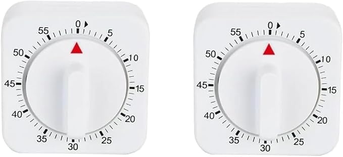 2Pcs White Timer Clock 60-Minute Mechanical Kitchen Timer Wind up Visual Cooking Clock with Loud Alarm No Batteries Required Ideal for Cooking Baking and Kitchen Management