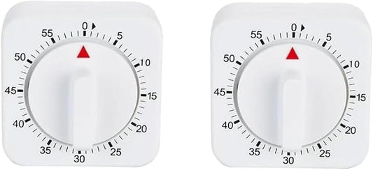 2Pcs White Timer Clock 60-Minute Mechanical Kitchen Timer Wind up Visual Cooking Clock with Loud Alarm No Batteries Required Ideal for Cooking Baking and Kitchen Management