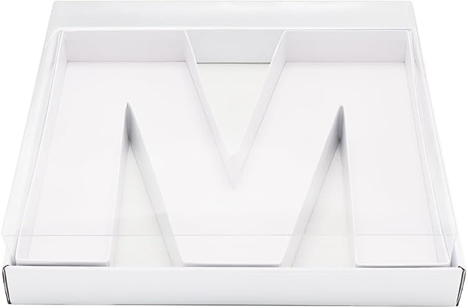 WENPACK 12.5" Cardboard Letter Shaped Mache Charcuterie Strawberries Fillable Sweets Decorative Box with Clear Lid (White, M)