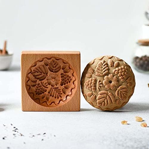 Carved Wooden Gingerbread Cookie Mold,3D Wooden Baking Mold Cookie Biscuit Press Stamp Molds,Cookie Cutter,Cookie Stamp,DIY Biscuit Stamp Mould for Halloween Thanksgiving Christmas(Raspberry)