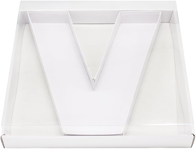 WENPACK 12.5" Cardboard Letter Shaped Mache Decorative Strawberries Fillable Sweets Candy Box with Clear Lid (White, V)