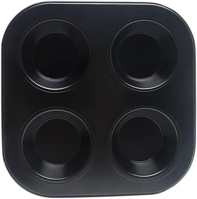 4-Hole Muffin Pan, Bakeware Non-stick Cupcake Baking Pan Mini Pie Pans, Heavy Duty Carbon Steel Muffin Tray Standard Baking Mold Pan for Oven Bakings (COLOR:Black, 1pc)