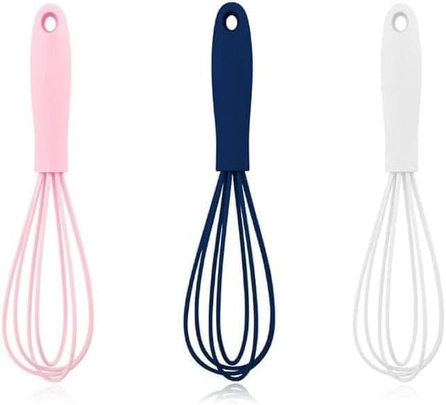 Mini Silicone Whisk Set - Egg Beater and Blender for Baking and Cooking, 6.7 Inch Compact Design with Ergonomic Handle, Dishwasher Kitchen Utensils (White)