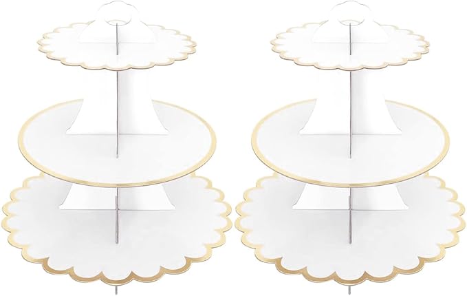 2 PACK Cardboard Cake Stand, 3 Tier Paper Dessert Round Cupcake Holder Tower Disposable Pastry Stand for Birthday, Afternoon Tea,Wedding Party Anniversary Christening Fruit Desserts Display…