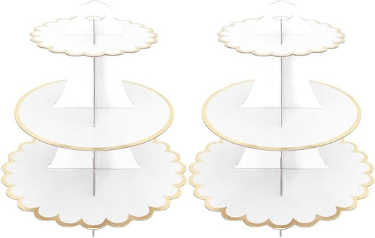 2 PACK Cardboard Cake Stand, 3 Tier Paper Dessert Round Cupcake Holder Tower Disposable Pastry Stand for Birthday, Afternoon Tea,Wedding Party Anniversary Christening Fruit Desserts Display…