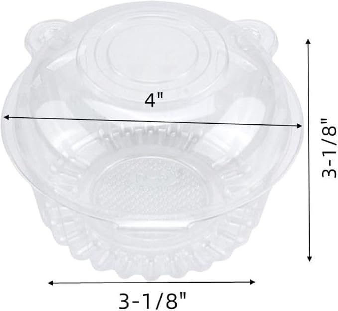 Hewnda 50 Pack Plastic Single Individual Cupcake Muffin Dome Holders Cases Boxes Cups Pods,Great for parties or cake,muffin sales