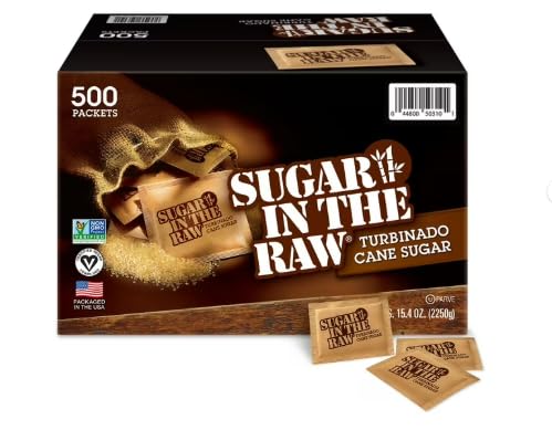 Organic Raw Cane Sugar Packets, 500 Count – Turbinado Brown Sugar, Natural Sweetener for Coffee, Tea, Baking & Drinks