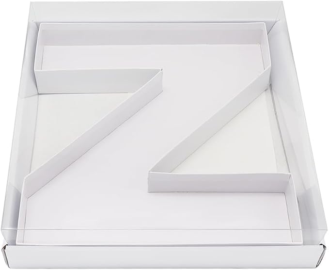 WENPACK 12.5" Cardboard Fillable Letter Shaped Mache Charcuterie Sweets Candy Decorative Box with Clear Lid (White, Z)