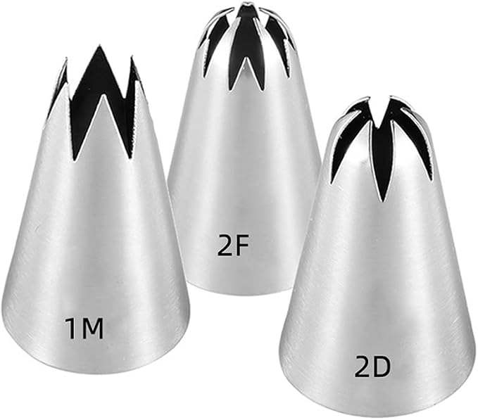 Large Icing Piping Tips, 3 Pcs, Silver, Open Star, Flower, Cake Decorating Tips Set Kit