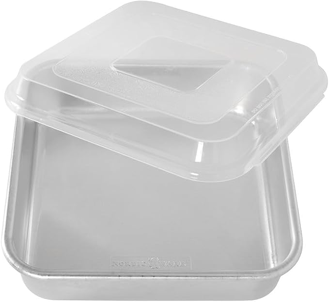 Nordic Ware Natural Aluminum Commercial Square Cake Pan with Lid, Exterior 9.88 x 9.88 Inches