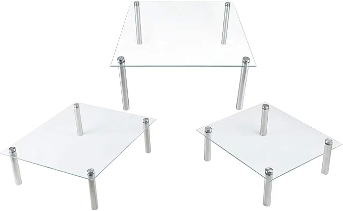 3 Pcs Square Tempered Glass Cake Stands Set 8 10 13 Inch Cupcake Display Stand Plate for Dessert Table Serving Platter