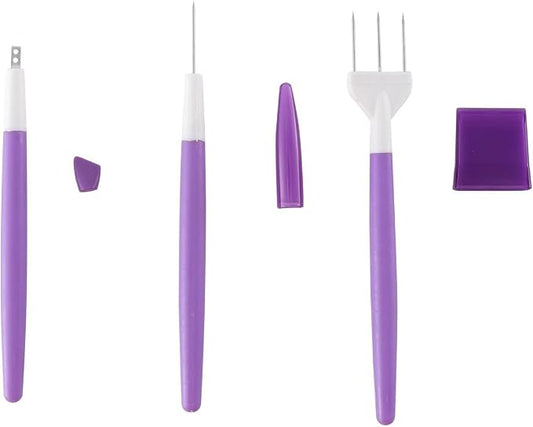 FRCOLOR 3pcs Cake Engraving Pen and Sugar Stir Needle Set, Purple Fondant Modeling Tools for DIY Cake and Cookie Decoration, Home Baking Sculpting Kit