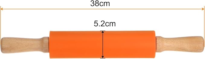 HARFINGTON Silicone Rolling Pins for Baking 15 Inch Wooden Handle Non Stick Rolling Pin Small Roller Playdough Rolling Pins for Dough Pizza Pastry Fondant Kitchen, Orange