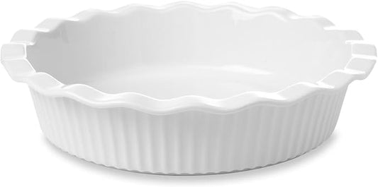 WishDeco Ceramic Pie Pan for Baking 23 cm / 9 inch, Deep Round Pie Dish 1500 ml / 50 oz, Pie Plate with Fluted Rim, Porcelain Baking Dish for Apple Pie, Quiche, Tart, Cake Oven & Microwave Safe