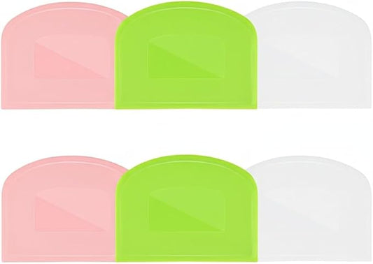 6 PCS Dough Scraper Set, Plastic Bench Scraper and Flexible Bowl Scraper, Baking Scraper Dough Cutter for Bread Dough, Pastry, Cake and Sourdough, White Pink Green